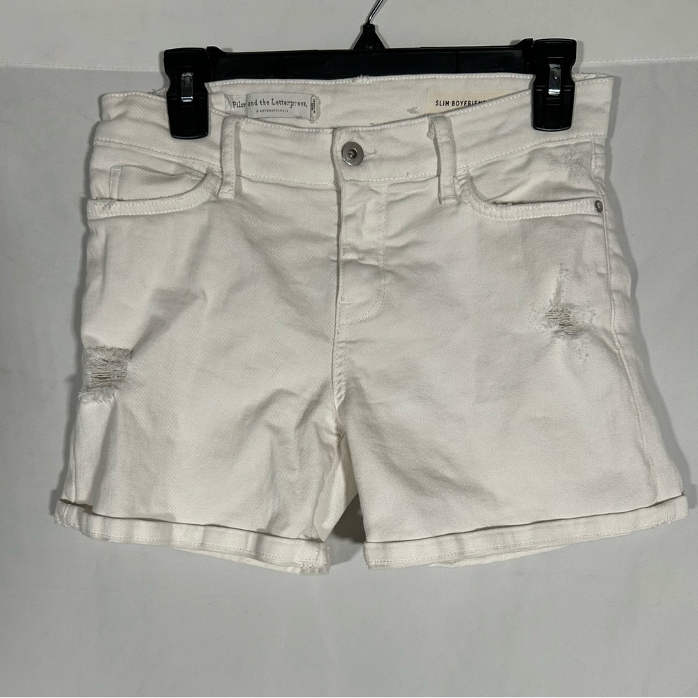 ANTHROPOLOGIE PILCRO AND THE LETTERPRESS DISTRESSED DENIM SLIM BOYFRIEND SHORTS